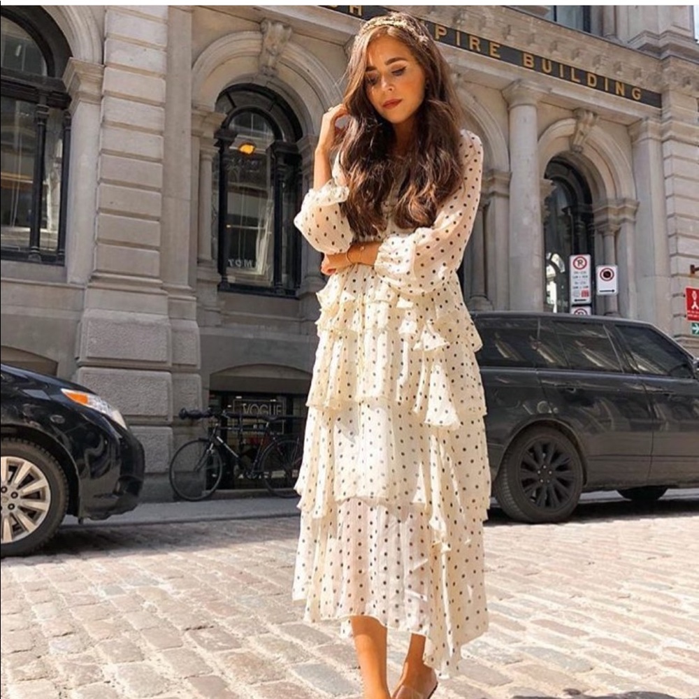 V-neck Polka Dot Dress with Ruffle